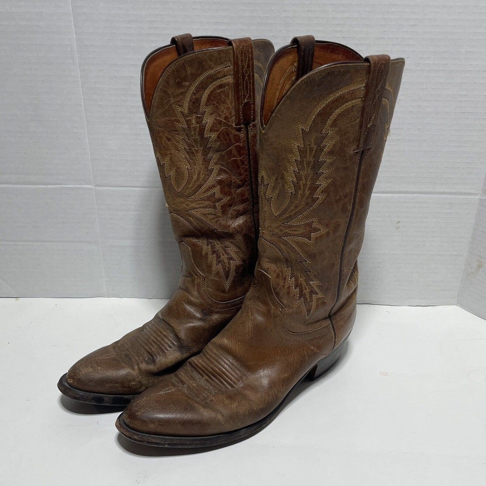 1883 Lucchese CRAYTON 9.5 Brown Western Leather Mad Dog Goat Boots N1547R4